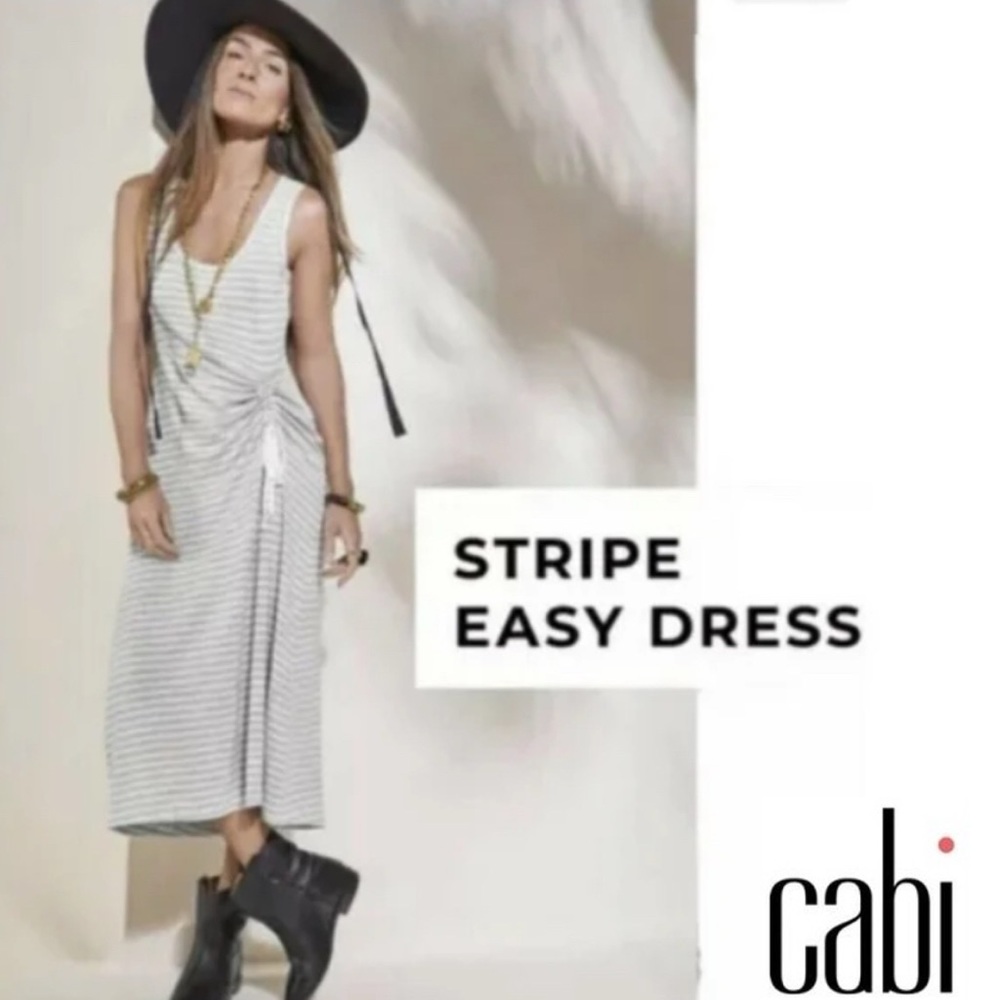 CAbi 5974 Stripe Easy Tank Maxi Dress A-Line Ruched Side Asymmetrical Sz Medium